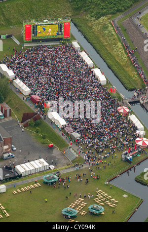 Aerial view, public viewing area at the Euro 2012 quarter final match Germany vs Greece, Jahrhunderthalle, Bochum, Ruhr Area Stock Photo