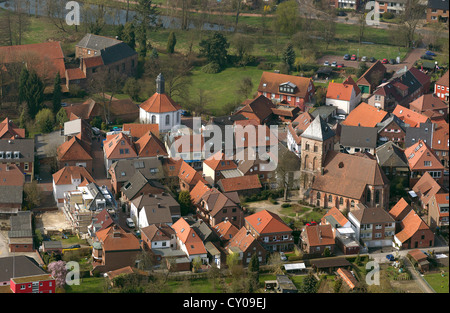 Aerial view, centre of Schermbeck, Reformed Chapel, Muensterland, North Rhine-Westphalia Stock Photo