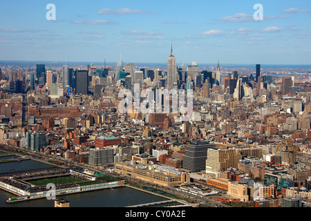 Aerial view, sightseeing flight, Hudson River Park with a football field, New York City, New York, United States, North America Stock Photo