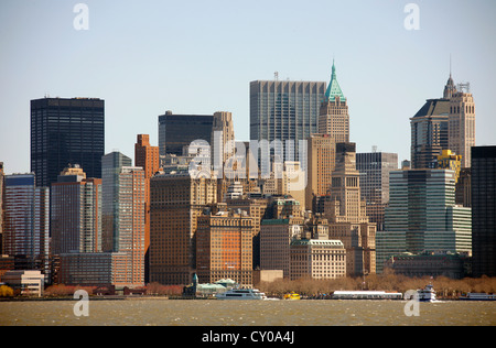 New York City skyline as seen from Liberty Island, New York City, New York, United States, North America Stock Photo