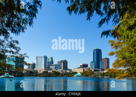 The downtown city skyline from Lake Eola Park, Orlando, Central Florida, USA Stock Photo