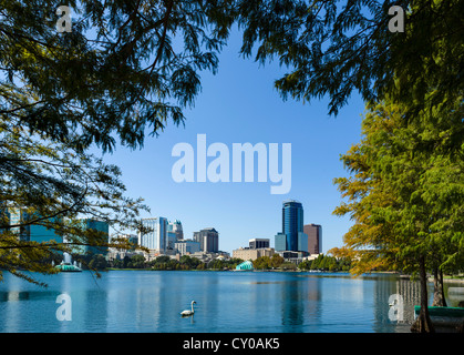 The downtown city skyline from Lake Eola Park, Orlando, Central Florida, USA Stock Photo