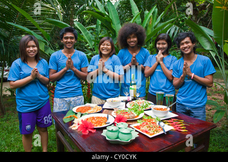 Delicious THAI CUISINE is served at OUR JUNGLE HOUSE a lodge near KHAO SOK NATIONAL PARK - SURATHANI PROVENCE, THAILAND Stock Photo