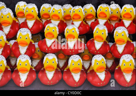 Mozart-look rubber ducks in a shop window, Salzburg, Salzburg province, Austria, Europe Stock Photo