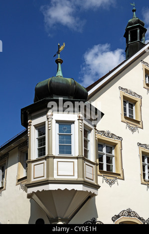 Bay window of the town hall, exposure of the Baroque facade paint in 1989, built in 1697 as a guild house, town hall since 1871 Stock Photo
