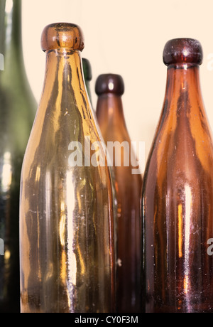 Used antique glass bottles used for traditional ale Stock Photo