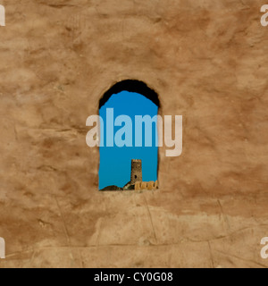View Of Castle From Small Loophole Omani Architecture, Birkat Al Mauz, Oman Stock Photo