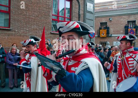 Musicians, Halberdier's Christ procession. Madrid, Spain. Stock Photo