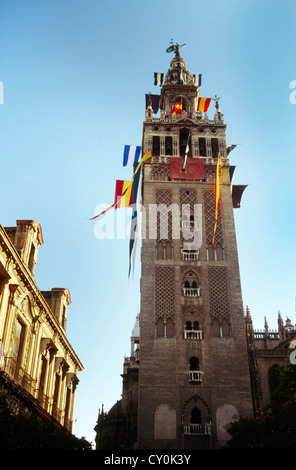 Seville Spain La Giralda Bell Tower (Former Minaret) to Seville cathedral UNESCO World Heritage Site Stock Photo