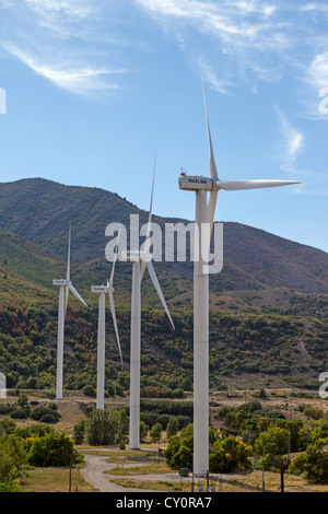 Wind turbines near Ogden, Utah. Stock Photo