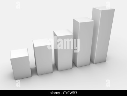 3D render of an ascending white bar graph on a white background - Concept image Stock Photo