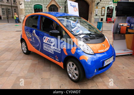 The all new electric car by Pugeot on show in Bratislava old town Stock Photo