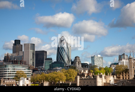 England. London. City skyline with the Gherkin building. Stock Photo