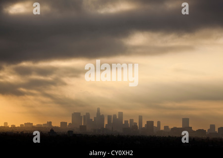 View of Los Angeles skyline from the Hollywood Hills, Los Angeles, California, USA Stock Photo