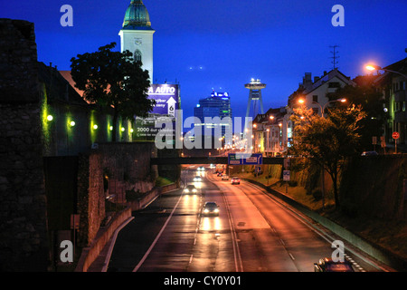 The main road Staromestska in Bratislava at night Stock Photo