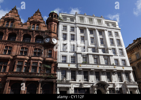 The Victorian Evening Citizen red sandstone and Edwardian white faience Anchor Line buildings, Saint Vincent Place, Glasgow city centre, Scotland, UK Stock Photo