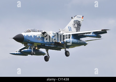 Panavia Tornado IDS in Arctic Tiger 2012 markings, operated by the German Air Force, on approach for landing at RAF Fairford Stock Photo