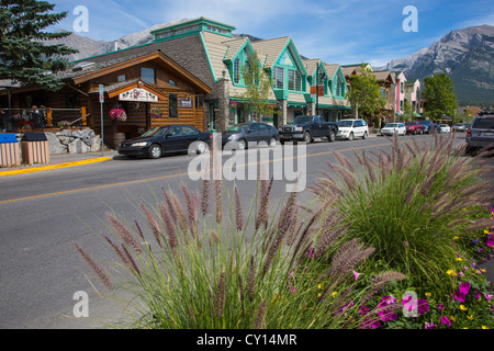 Downtown historic area of Canmore in the Canadian Rockies in Alberta Canada Stock Photo