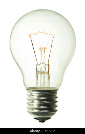 incandescent lighted bulb isolated on pure white background Stock Photo