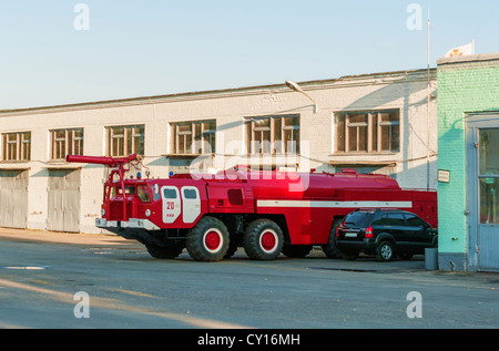 Small emergency fire tender with fire fighting system on trailer Stock