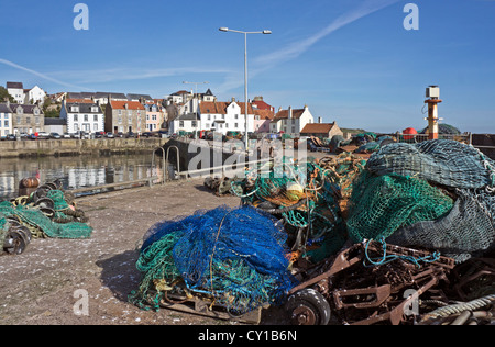 Fishing gear on the centre pier in Pittenweem Harbour Fife Scotland Stock Photo