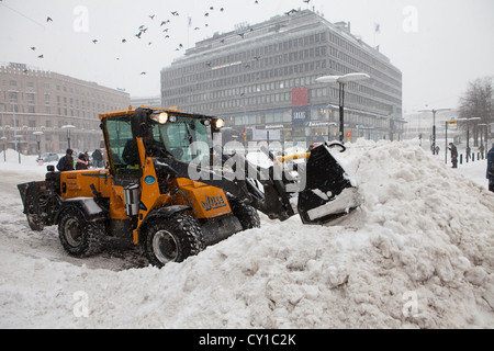 snow clearing in Helsinki Stock Photo