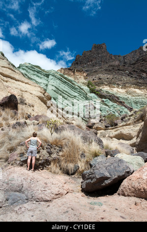 Coloured volcanic rocks at Fuente Los Azulejos, Gran Canaria, Canary Islands Spain, a popular tourist spot Stock Photo