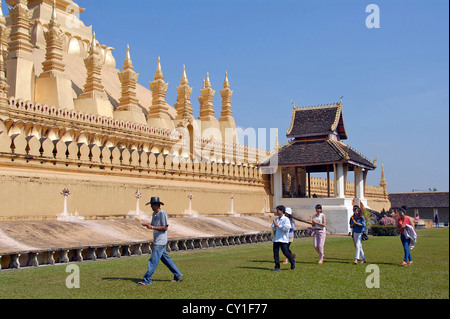 visitors in Golden temple Vientiane Laos Stock Photo