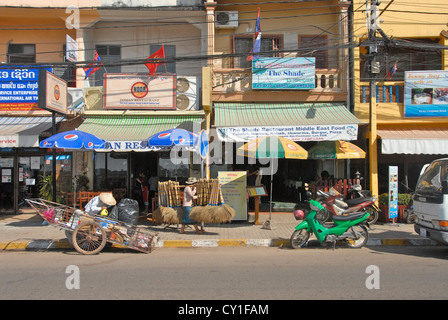 street scene, shop, restaurant, Vientiane, Laos Stock Photo