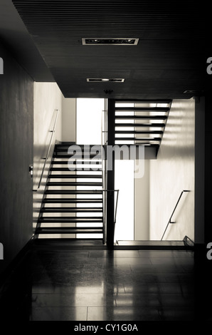 Black and white internal view of the Lighthouse Gallery, Glasgow, Scotland with stairs. Stock Photo