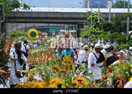 Silleteros Parade at the Medellin flower festival. Stock Photo