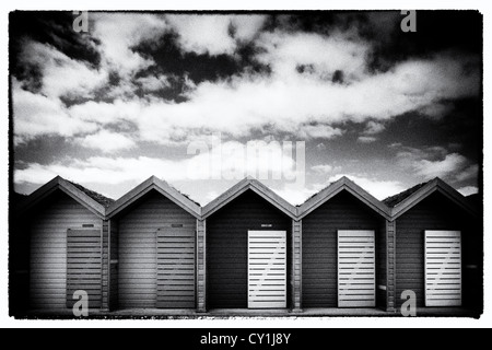 Beach Huts in a row at Blyth, Northumberland, England Stock Photo