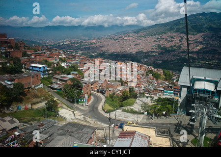 The hillside community of Santo Domingo in Medellin also known as Comunas. Stock Photo