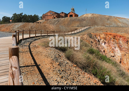 Boardwalk track in the abandoned mine of Lousal, Grandola, Portugal Stock Photo