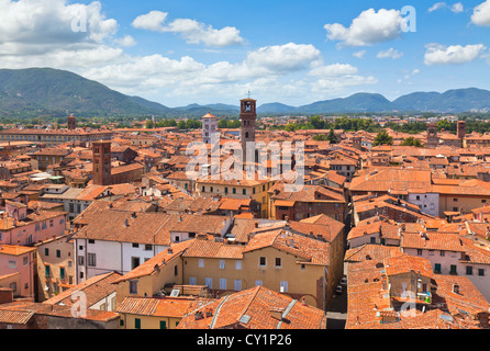 View over Italian town Lucca with typical terracotta roofs Stock Photo