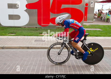 cyclist in race speed on road Time Trial racing  Palma de Mallorca Majorca Balearic islands Spain Europe