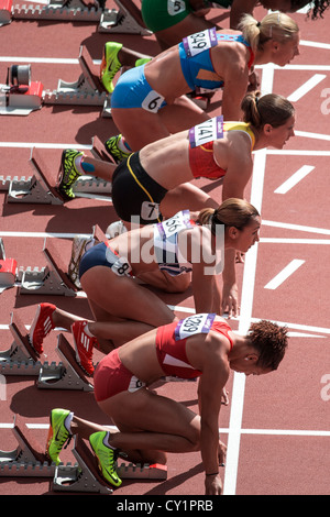 Jessica Ennis (GBR) competing in the women's heptathlon 100m race at the Olympic Summer Games, London 2012 Stock Photo