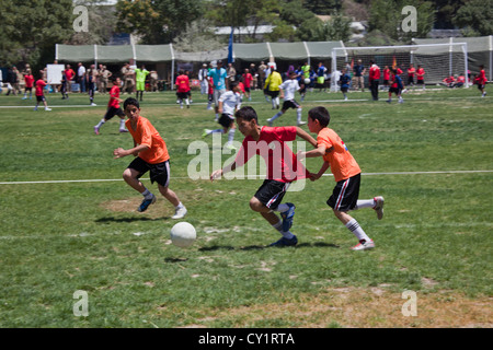 boy child children tournament players field orange Stock Photo