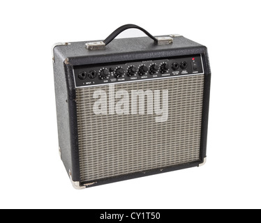 Vintage practice guitar amplifier isolated with clipping path. Stock Photo