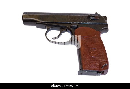 Russian 9mm handgun isolated on the white background Stock Photo