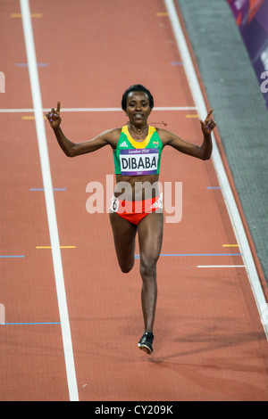 Tirunesh Dibaba (ETH) wins the gold medal in the women's 10000m at the Olympic Summer Games, London 2012 Stock Photo