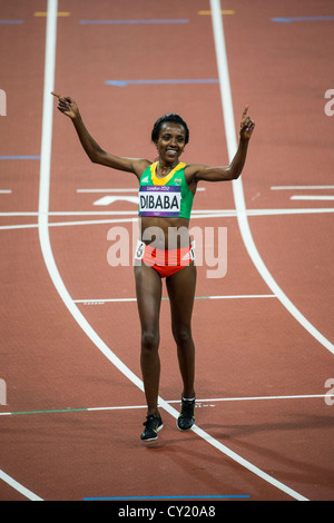 Tirunesh Dibaba (ETH) wins the gold medal in the women's 10000m at the Olympic Summer Games, London 2012 Stock Photo