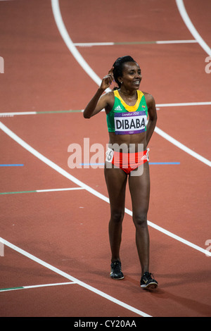 Tirunesh Dibaba (ETH) wins the gold medal in the women's 10000m at the Olympic Summer Games, London 2012 Stock Photo