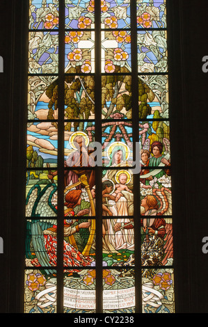 painted glass murals in the Church of the Assumption of Our Lady in Kutna Hora, Czech Republic Stock Photo