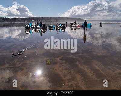 Kite surfers, Westward Ho!, Devon, UK Stock Photo