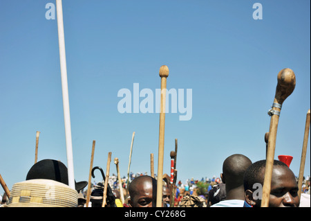 Members of the South African Democratic Socialist Movement addressing Striking Miners from Mponeng gold mine near Johannesburg. Stock Photo