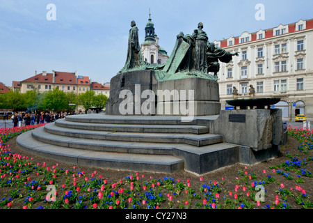 The monument to Jan Hus in Old Town Square in Prague. Summer 2011. Stock Photo