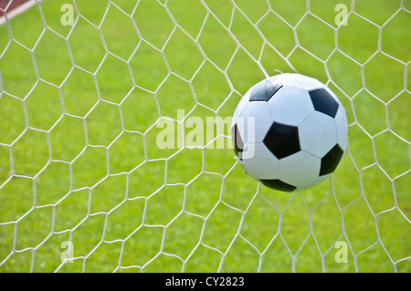 ball in goal for score Stock Photo