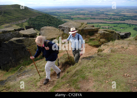 Husband and wife hiking at the Wainstones, cleveland hills. Stock Photo