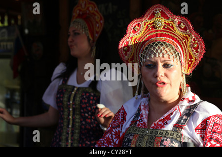 Ukrainian women celebrating a feast in Vyshyvanka, a traditional clothing which contains elements of Ukrainian ethnic embroidery Stock Photo